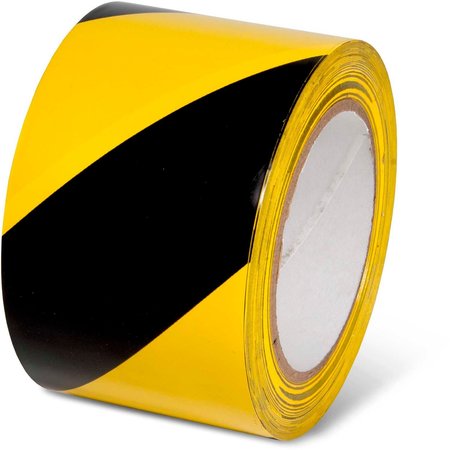 GLOBAL INDUSTRIAL Striped Hazard Warning Tape, 3W x 108'L, 5 Mil, Black/Yellow, 1 Roll 670652YB